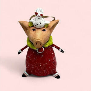 Patience Brewster Mini Phyllis Pig Tree Christmas Ornament Hand Painted Resin
